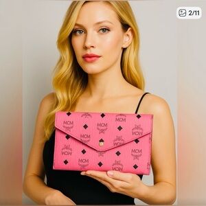 MCM Vibrant Pink Logo Clutch NEW